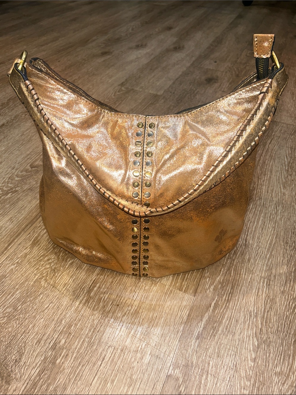 Patricia Nash Metallic Bronze Shoulder Hobo with Stud Accents